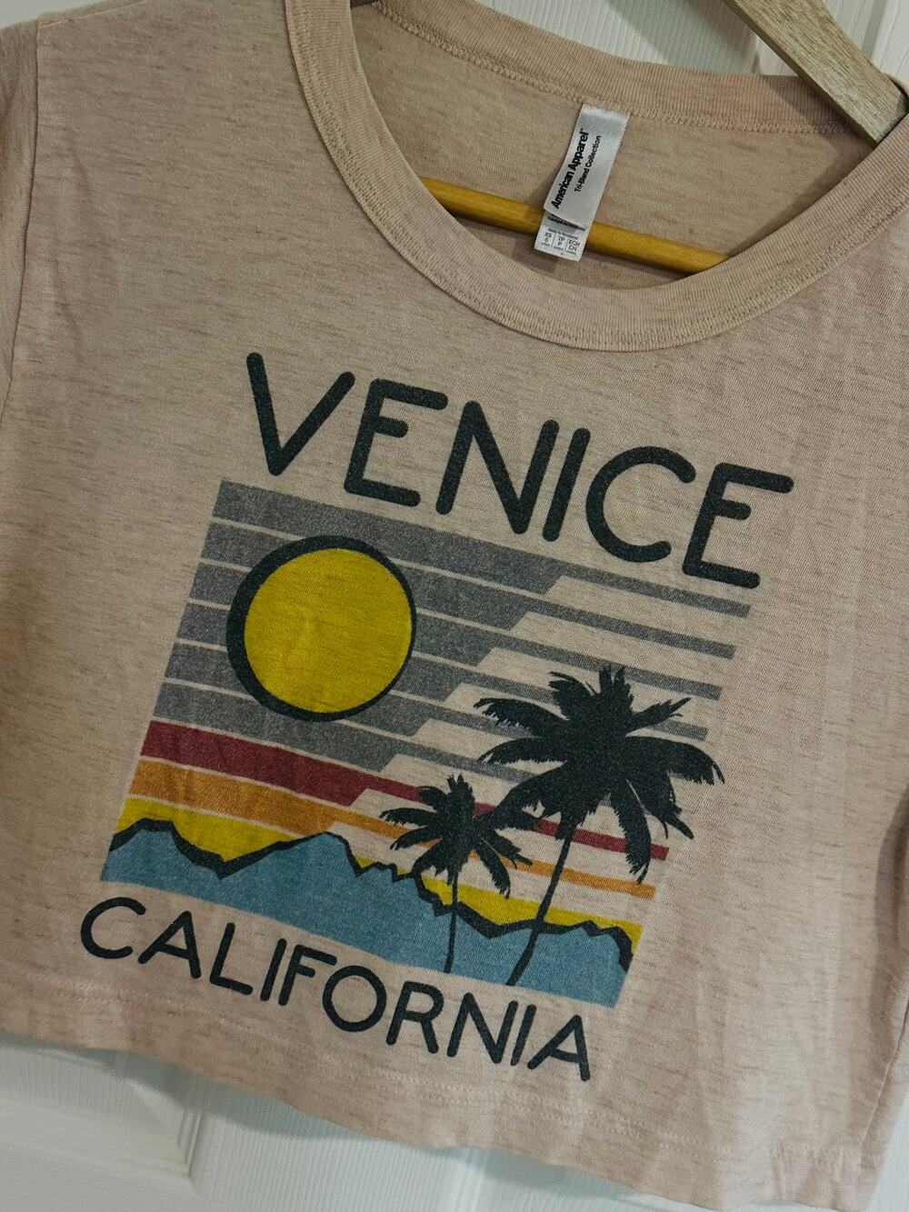 American Apparel Venice California Cropped Graphic Tee XS Retro Beach Surf